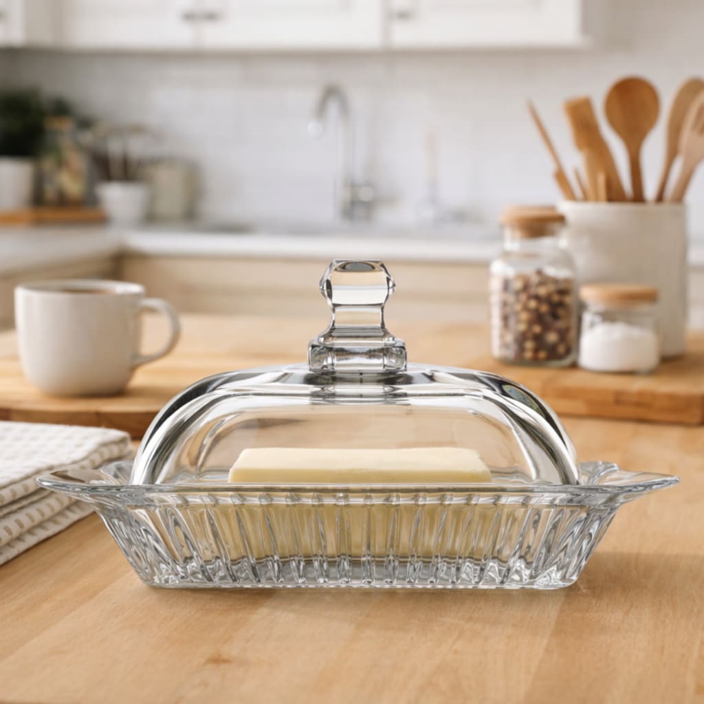 Manteigueira Vidro Cristal Francesa com Tampa | Ideal para Manteiga e Margarina