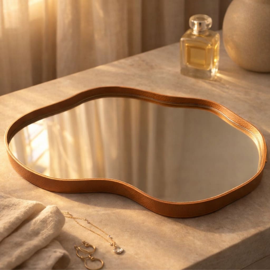 Bandeja Espelhada Orgânica em Couro Premium | Ideal para Qualquer Ambiente
