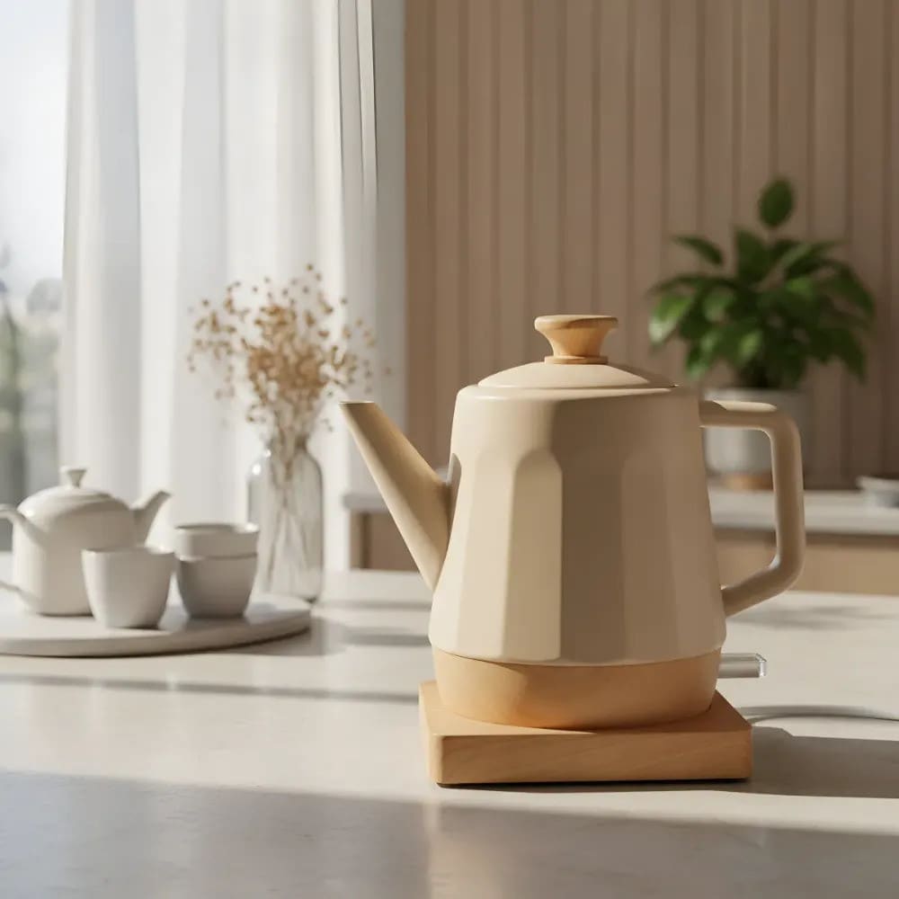 Chaleira Elétrica De Porcelana | Bege e Branco Elegance 1 Litro